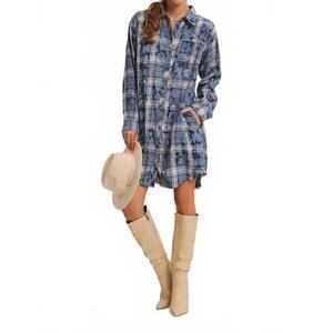 NEW IN FEBRUARY mineral wash plaid dress in washed denim